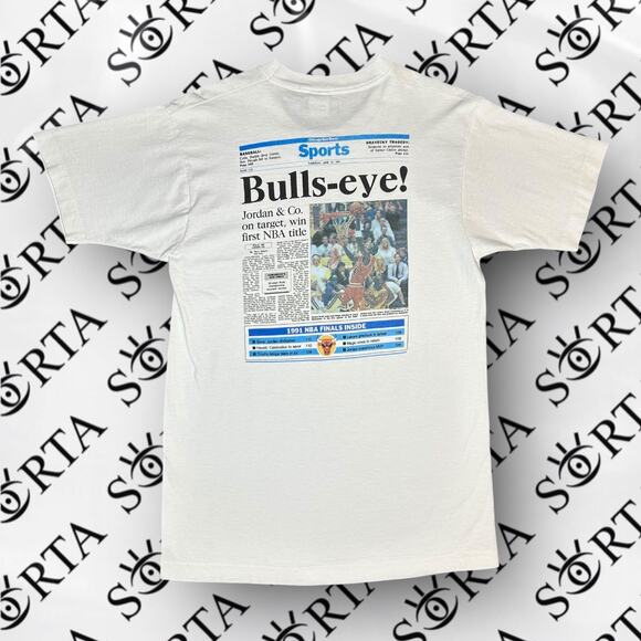Vintage 90s NBA Championship Chicago Bulls Michael Jordan Newspaper Print Shirt - Picture 2 of 14
